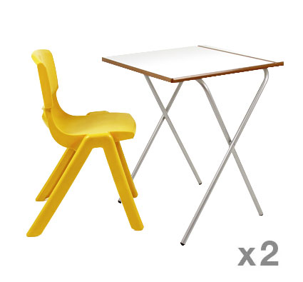 Mesa Plegable Examen (Altura 73 cm) + silla unny T6 set de 2 mesas + 2  sillas